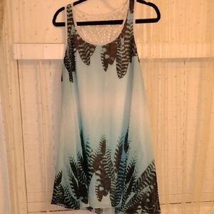 Bebe Blue Black White Feather Print Crochet Trim Mini Dress, Size: S/P
